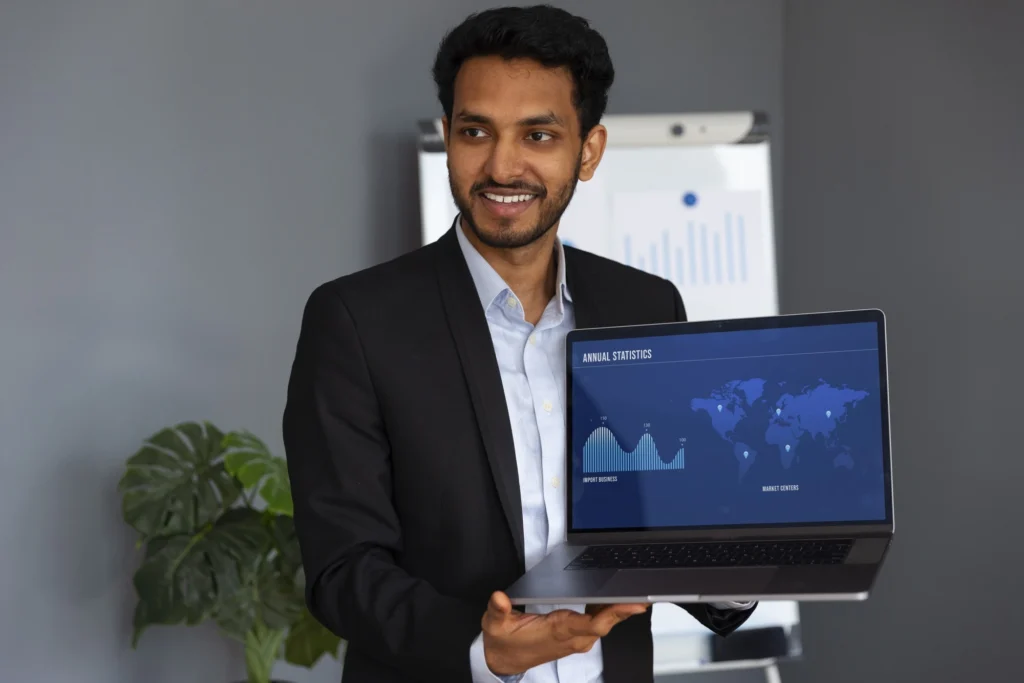 Corporate sales training expert presenting key sales data and strategies for CEOs